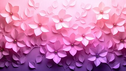 Pink Paper Flowers and Leaves with Gradient Background, Elegant