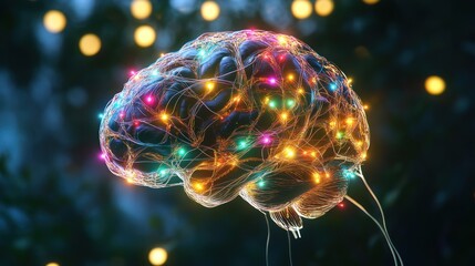 Illuminated brain in a bokeh background