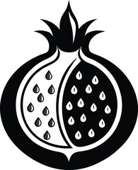 Stylized black and white pomegranate emblem with arils