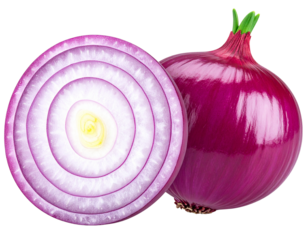  Red Onion Display with Detailed Inner Rings, isolated on transparent background PNG