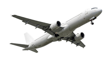 Obraz premium White Passenger Airplane Ascending Against Black Background