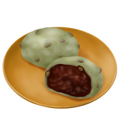 お皿にのったよもぎの塩豆大福イラスト