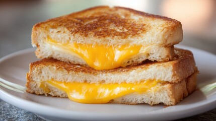 grilled cheese sandwich close up, melted cheese, golden toasted bread, served on simple plate, everyday home style