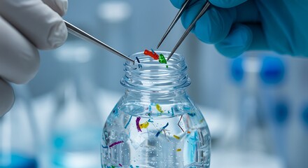 Scientists analyzing microplastics in water
