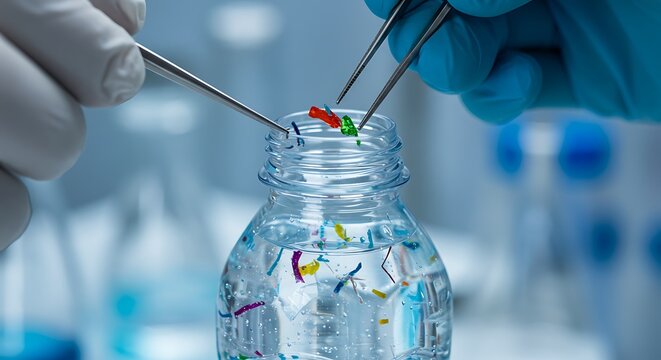 Scientists analyzing microplastics in water