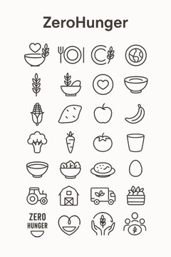 Zero Hunger Icon Set Food Security, Sustainability, and Global Goals