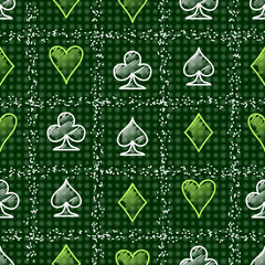 Playing  cards  green seamless  vector pattern.