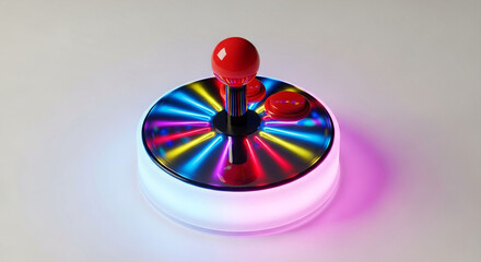 Illuminated arcade joystick isolated on white background, featuring a vibrant red color scheme and a glowing spherical handle, ideal for gaming enthusiasts