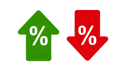 Rising profit versus losses shown with arrows and percentage signs