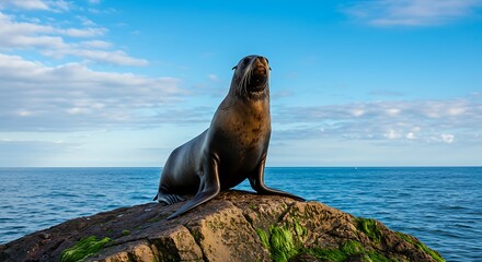 Seal on rock ocean scene