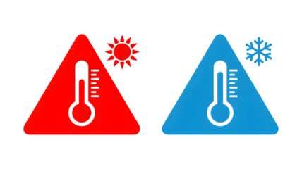 Hot and cold temperature alert icons for weather forecast and climate change