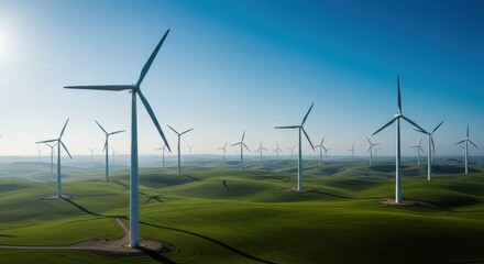 Harnessing wind energy wind turbines in lush green landscape renewable energy aerial