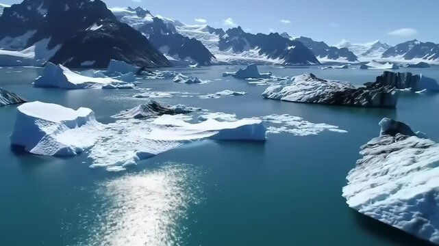 Icebergs floating in azure water