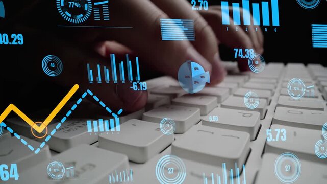 Creative visual of business big data and finance analysis on computer showing concept of statistical investment decision making methodology, fintech and financial engineering .