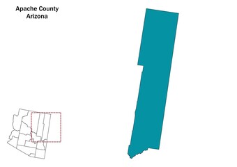 Apache county map, Arizona state, USA