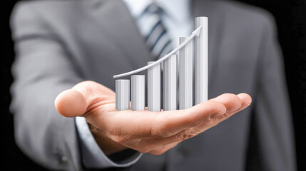 Business professional holding a growing financial graph in hand, symbolizing success and growth in investment strategies