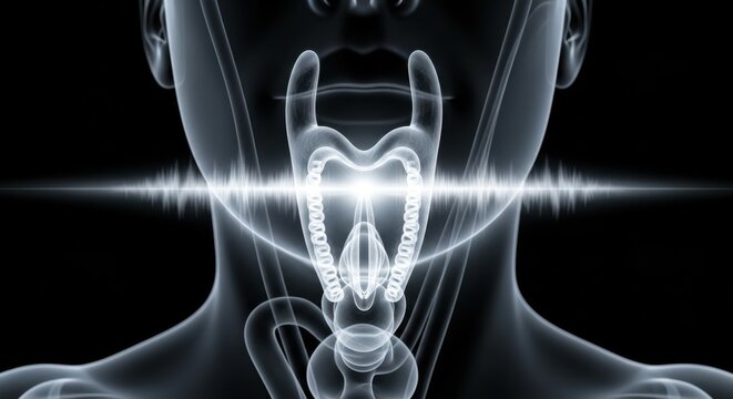 Anatomy of Voice: Glowing X-Ray of Larynx with Emitting Soundwave