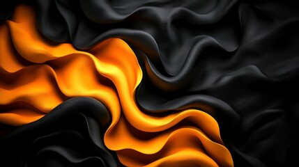 Elegant Flowing Fabric Texture with Orange and Black Color Combination for Background Design