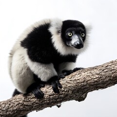 Obraz premium Black and white ruffed lemur perched on a tree branch