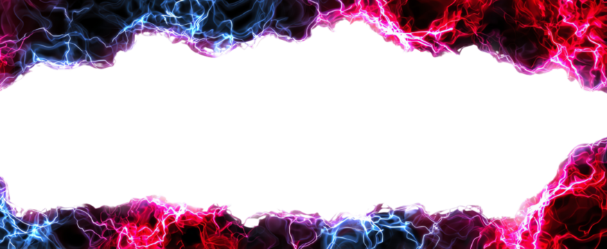 Abstract energy frame with red and blue lightning bolts, perfect for highlighting text or images. Ideal for creative projects requiring a dynamic background.