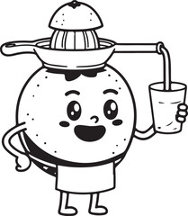 Anthropomorphic Orange Pouring Juice into Glass – Fun Fruit Character Illustration