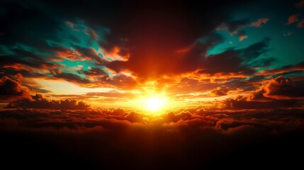 Majestic Sunrise Above the Clouds with Vibrant Colors and Dramatic Sky View at Dawn