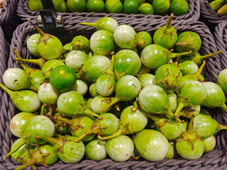 Fresh Green Vegetables in Baskets at a Local Market Display