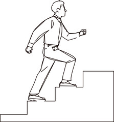 ステップアップするイメージのビジネスマンの線画イラスト素材