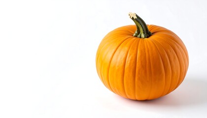 Obraz premium A single, vibrant orange pumpkin sits on a stark white background