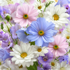 Pastel Flower Pattern with Stylized Bunches for Seamless Designs