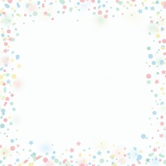 Whimsical festive frame of scattered pastel confetti in light colors, creating a celebratory border for party invitations or announcements