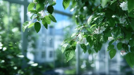 Close Up of Green Leaves and White Flowers Under Sunlight in an Indoor Greenhouse