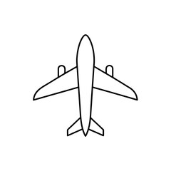 Airplane outline top view simple drawing on transparent background