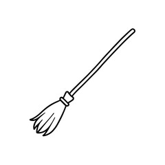 Simple outline drawing of a witch broom on transparent background