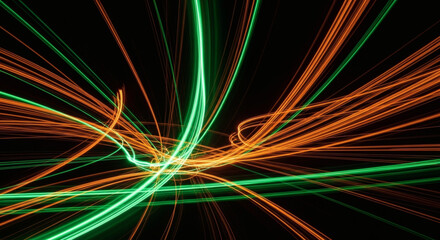 Abstract light trails create dynamic energy against a dark backdrop.