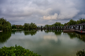 Fototapeta premium Lakeside Pavilion View in Shamakhi Azerbaijan
