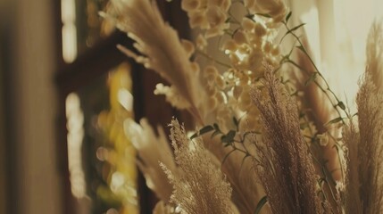 Elegant Dried Flower Arrangement in Warm Natural Light for Home Decor and Floral Styling