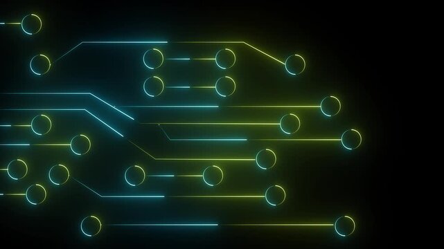 Glowing Neon Circuit Lines Animation. Animated Glowing Neon Circuit Board Lines. Glowing Electronic Pathways for Tech Design, UI Elements, and Motion Graphic . Bright  Electronic Connections. 4k .....