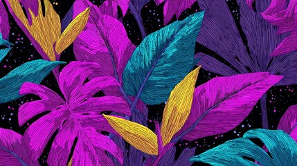 Cyber Jungle Wireframe Seamless Pattern