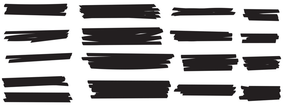 Collection of yellow highlighter brush strokes and marks