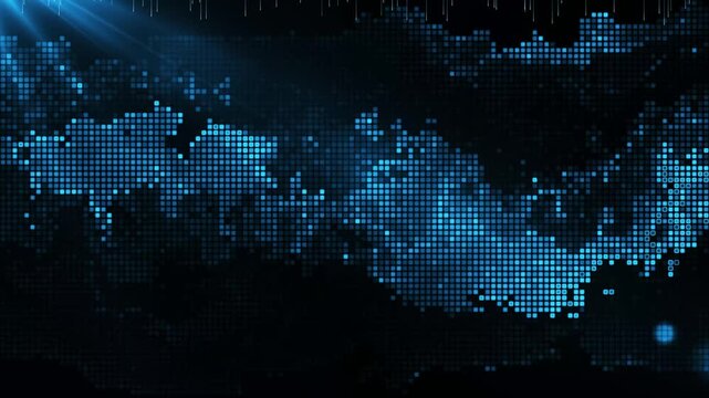 Digital World Map with Blue Pixel Technology Background

