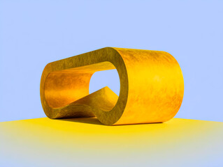 Creative abstract sculpture in vibrant yellow against a soft blue background showcasing unique design and modern aesthetic appeal