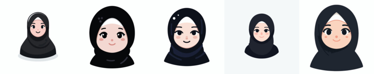 Black hijab woman face avatar, white skin, small smiling expression