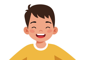 Happy smiling boy, joyful child with white teeth smile. Child shows positive emotions. Happiness, childhood, children concept for design.