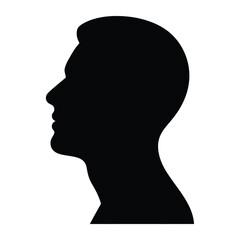 Black silhouette profile of a man s head and shoulders against a white background
