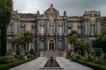 Fototapeta premium Gray Palace with Golden Accents on a Cloudy Day