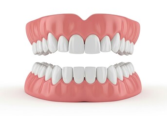 Fototapeta premium Set of Complete Dentures with White Teeth and Pink Gums Isolated on White Background