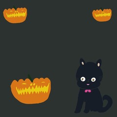 halloween card with cat and pumpkin