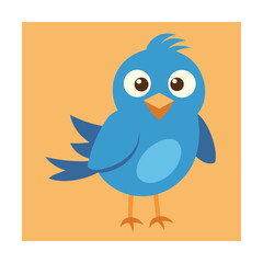 Small blue cartoon bird on orange background Keywords: bird, cartoon, cute, small, blue, animal