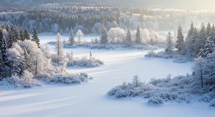 Obraz premium Winter landscape frozen lake